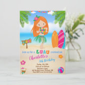 Luau verjaardagsuitnodiging Hawaiian strandfeest m Kaart (Staand voorkant)