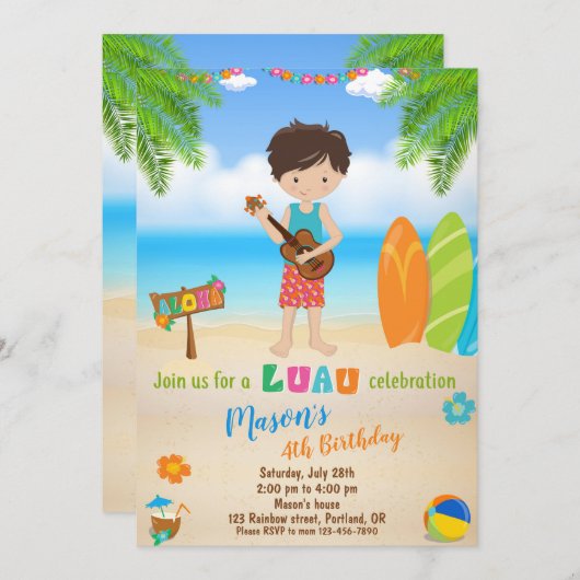 Luau verjaardagsuitnodiging Luau-uitnodiging aloha Kaart (Voorkant / Achterkant)