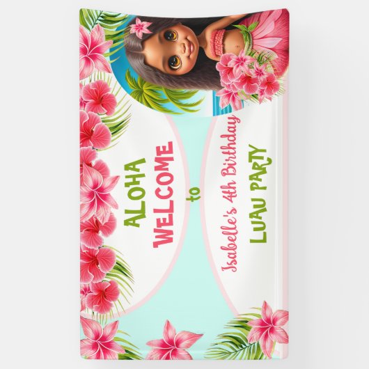 Luau verjaardagsuitnodiging Tropisch strandfeest m Spandoek (Verticaal)