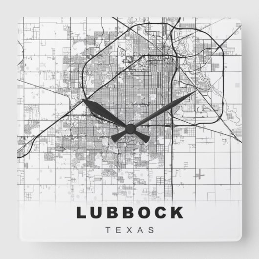 Lubbock Map Vierkante Klok (Voorkant)