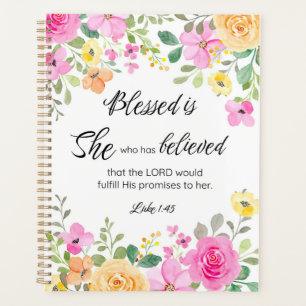 Luc 1:45 Béni est Elle, Écriture Féminine Floral