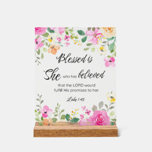 Luc 1:45 Béni est Elle, Écriture Féminine Floral