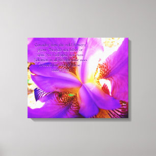 Lucas 12:27 op Paarse Iris Canvas Afdruk