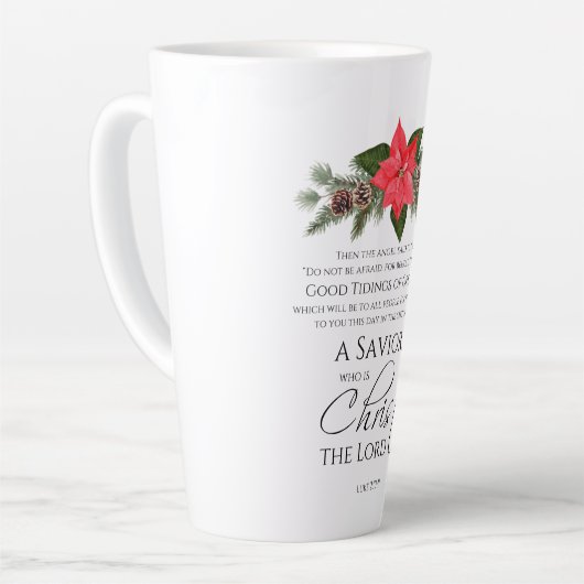 Lucas 2:10-11 Poinsettia Kerstmis Schrift Latte Mok (Linkerhoek)