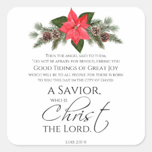 Lucas 2:10-11 Poinsettia Kerstmis Schrift Vierkante Sticker