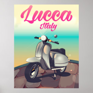 Lucca Italie Scooter imprimé affiche de voyage.