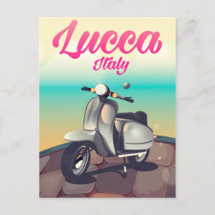 Lucca Italië scooter reisposter print. Briefkaart