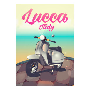 Lucca Italië scooter reisposter print. Foto Afdruk