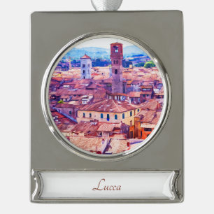 Lucca, Italië Travel Art Waterverf Art Ornament Verzilverd Banner Ornament
