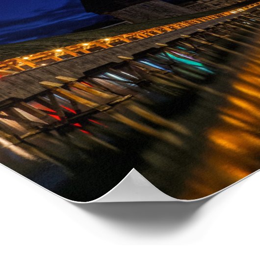 Lucerne Zwitserland Chapel Bridge at Night Poster (Hoek)