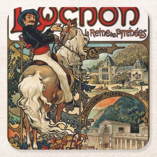 Luchon, Mucha Vierkante Kartonnen Onderzetter (Voorkant)