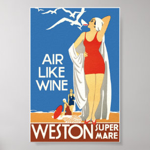 Lucht-achtige wijn, Weston England Vintage Travel Poster