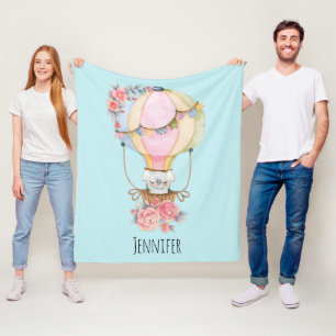 Lucht luchtballon met Beer Waterverf Fleece Deken