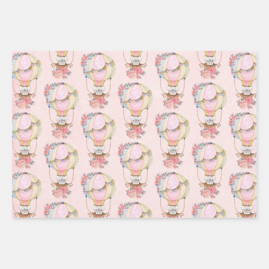 Lucht luchtballon met Beer Waterverf Inpakpapier Vel (Voorkant)