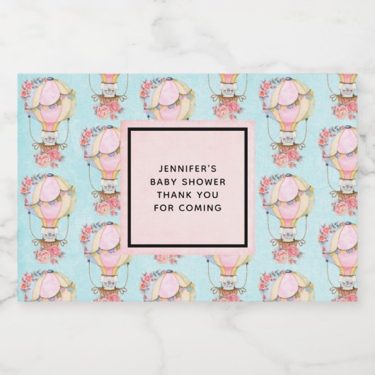 Lucht luchtballon met Beer Waterverf Patroon Sparkling Wijnetiket (Enkel label)