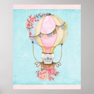 Lucht luchtballon met Beer Waterverf Poster