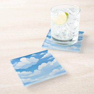 Lucht vol wolken   Aquarel blauwe lucht schilderij Glazen Onderzetter