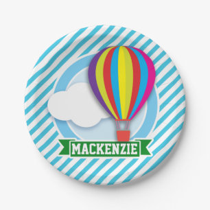 luchtballon; Blauwe en witte strepen Papieren Bordje