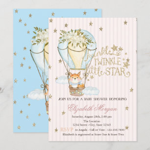 Luchtballon, Fox, Glitter Stars Striped Baby showe Kaart