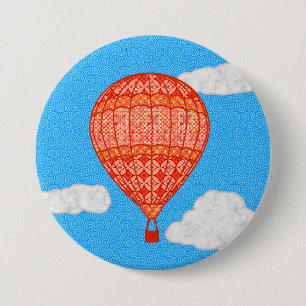 Luchtballon, koraal Oranje tegen een blauwe hemel Ronde Button 7,6 Cm