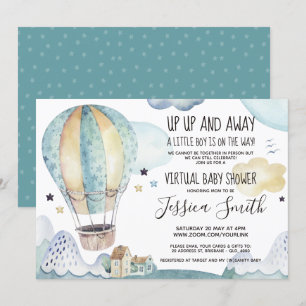 Luchtballon met blauwe Waterverf Virtueel Baby s Kaart
