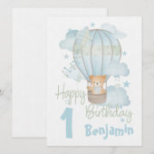 Luchtballon met Teddy Blue Birthday briefkaart (Voorkant / Achterkant)