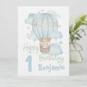 Luchtballon met Teddy Blue Birthday briefkaart (Staand voorkant)