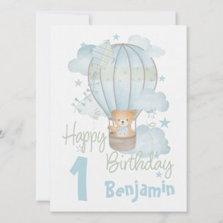 Luchtballon met Teddy Blue Birthday briefkaart