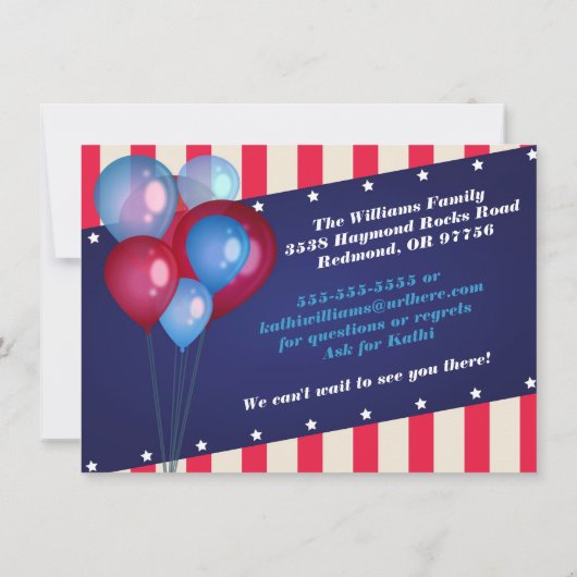 Luchtballonnen en stripes 4 e uitnodiging van juli (Achterkant)