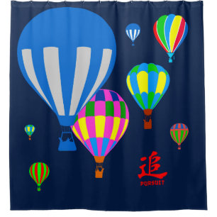 Luchtballonnen in de lucht - nastreven - op blauw douchegordijn