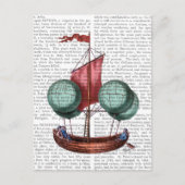 Luchtballonvliegtuig met warme lucht, met rode zei briefkaart (Voorkant)