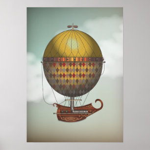 Luchtballonvliegtuig Nautisme Steampunk Travel Poster