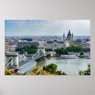 Luchtbeeld van de Kettingbrug in Boedapest, Hongar Poster