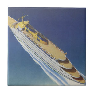 Luchtbeeld van een oud cruiseschip in de oceaan tegeltje