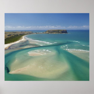Luchtbeeld van estuarium, Sawyer Bay, Stanley en Poster