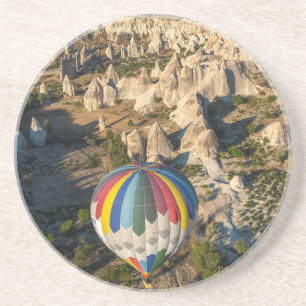Luchtbeeld van hete luchtballonnen, Cappadocië Zandsteen Onderzetter