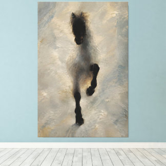 Luchtbeeld Zwart Paard Olie Schilderij Muur Kunst Canvas Afdruk