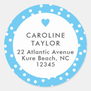 Luchtblauw Hart & Stippen Preppy Lief Adres Ronde Sticker