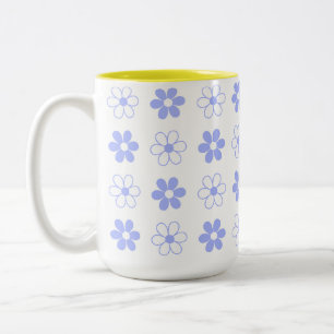 Luchtblauw & Wit Bloemmotief op Wit Tweekleurige Koffiemok