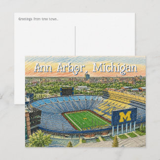 Luchtfoto Ann Arbor, Michigan handgetekende stijl Briefkaart