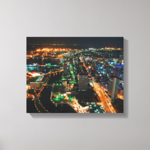 luchtfoto ' s van stadsgebouwen ' s nachts canvas afdruk