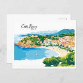 Luchtfoto Uitzicht Costa Brava Spanje Kunstillustr Briefkaart