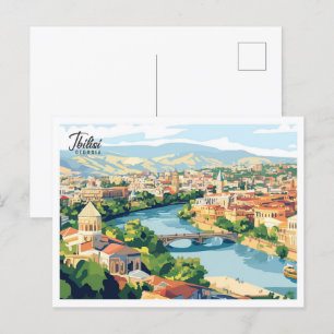 Luchtfoto Uitzicht Tbilisi Georgië Illustratie Rei Briefkaart