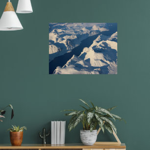 Luchtfoto Uitzicht van besneeuwde bergtoppen met r Poster