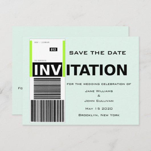 Luchthaven Bagage Claim Theme Wedding Save the Dat Aankondigingskaart (Voorkant / Achterkant)