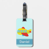 Luchthaven en gekleurd passagiersvliegtuig bagagelabel (Achterkant verticaal)