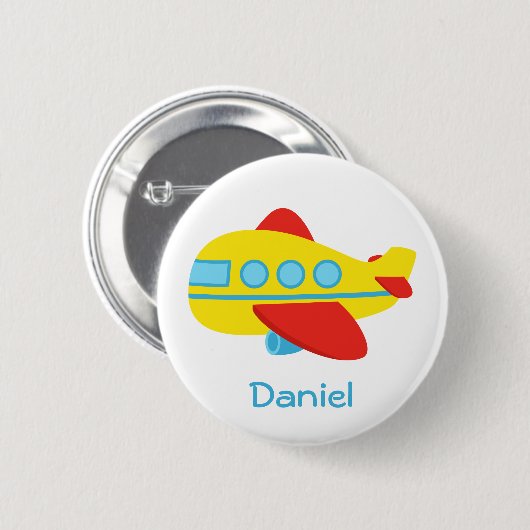 Luchthaven en gekleurd passagiersvliegtuig ronde button 5,7 cm (Voorkant /achterkant)