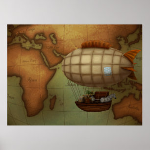 Luchthaven over de expeditie over de kaart van het poster