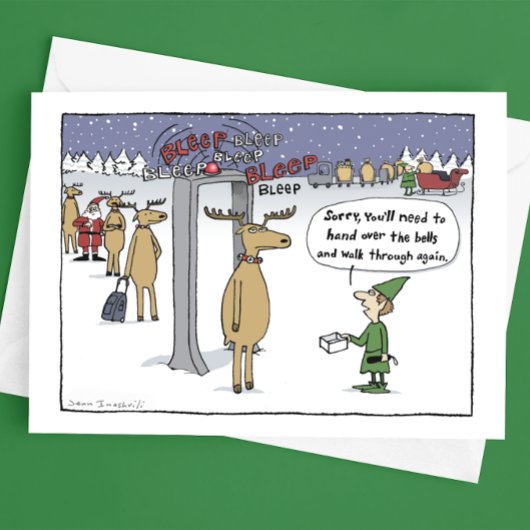 Luchthaven "Sleigh Security" grappige kerstCartoon Feestdagen Kaart