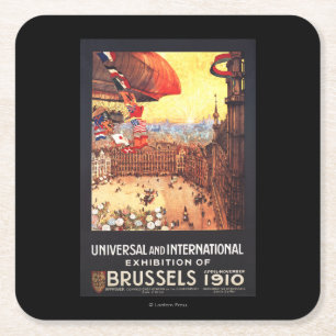 Luchthaven van Lebaudy met wereldvlaggen bij Expo Vierkante Kartonnen Onderzetter